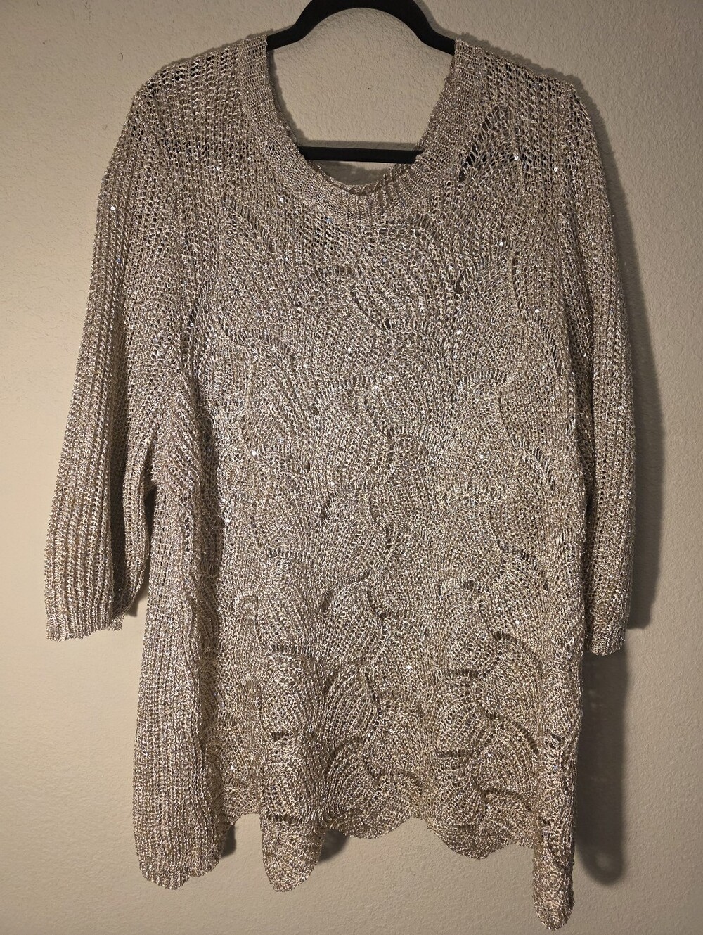 Metallic Knit Crewneck Sweater Tunic - Champagne
